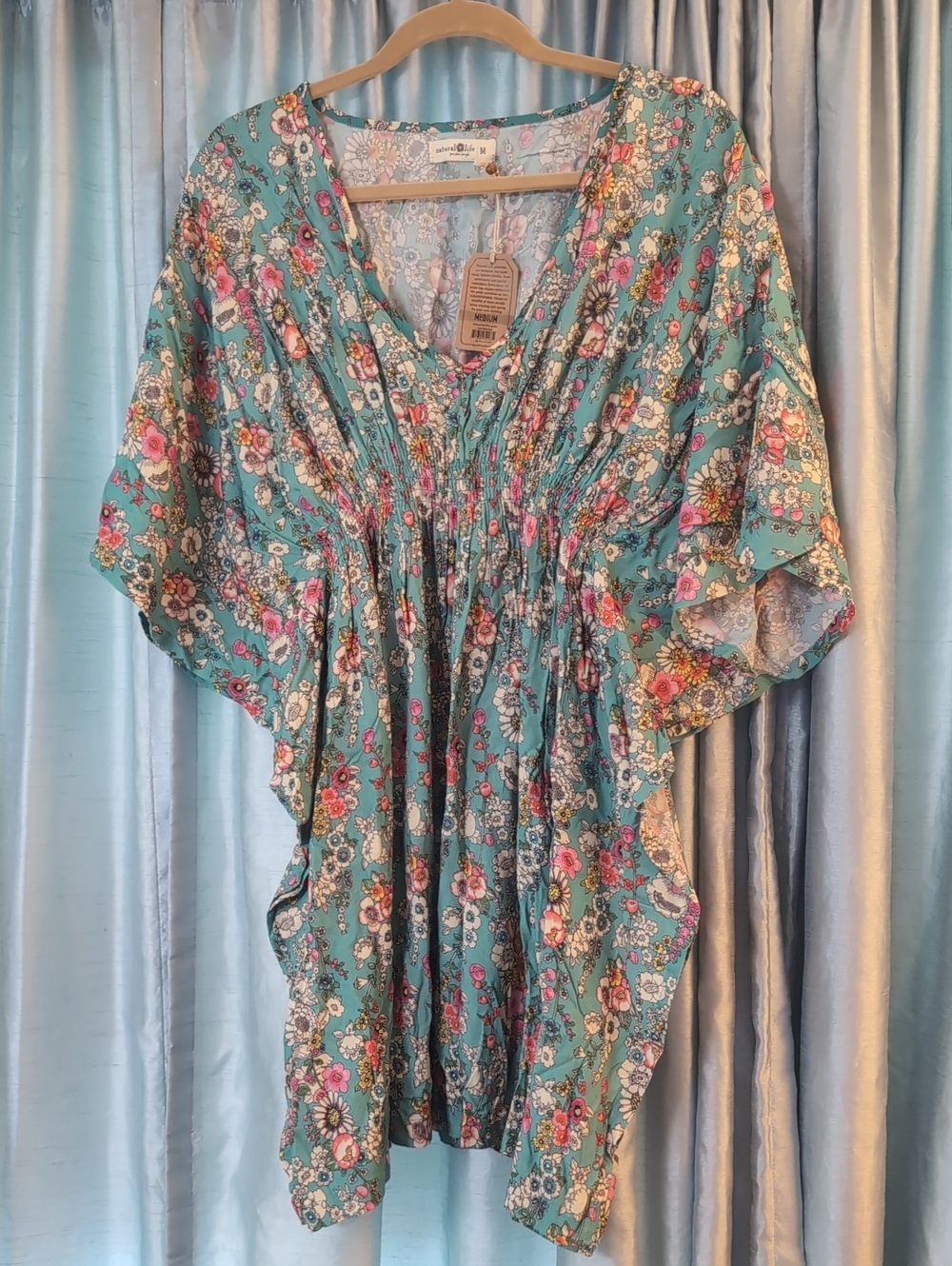 NATURAL LIFE  Floral V-Neck Boho Tunic Kaftan Dress NWT